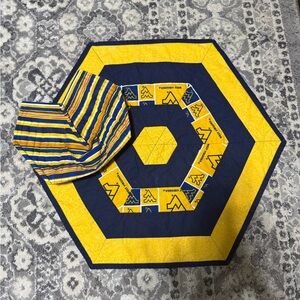 Handmade West Virginia WV/ WVU Themed table set! Yellow and Blue Quilt